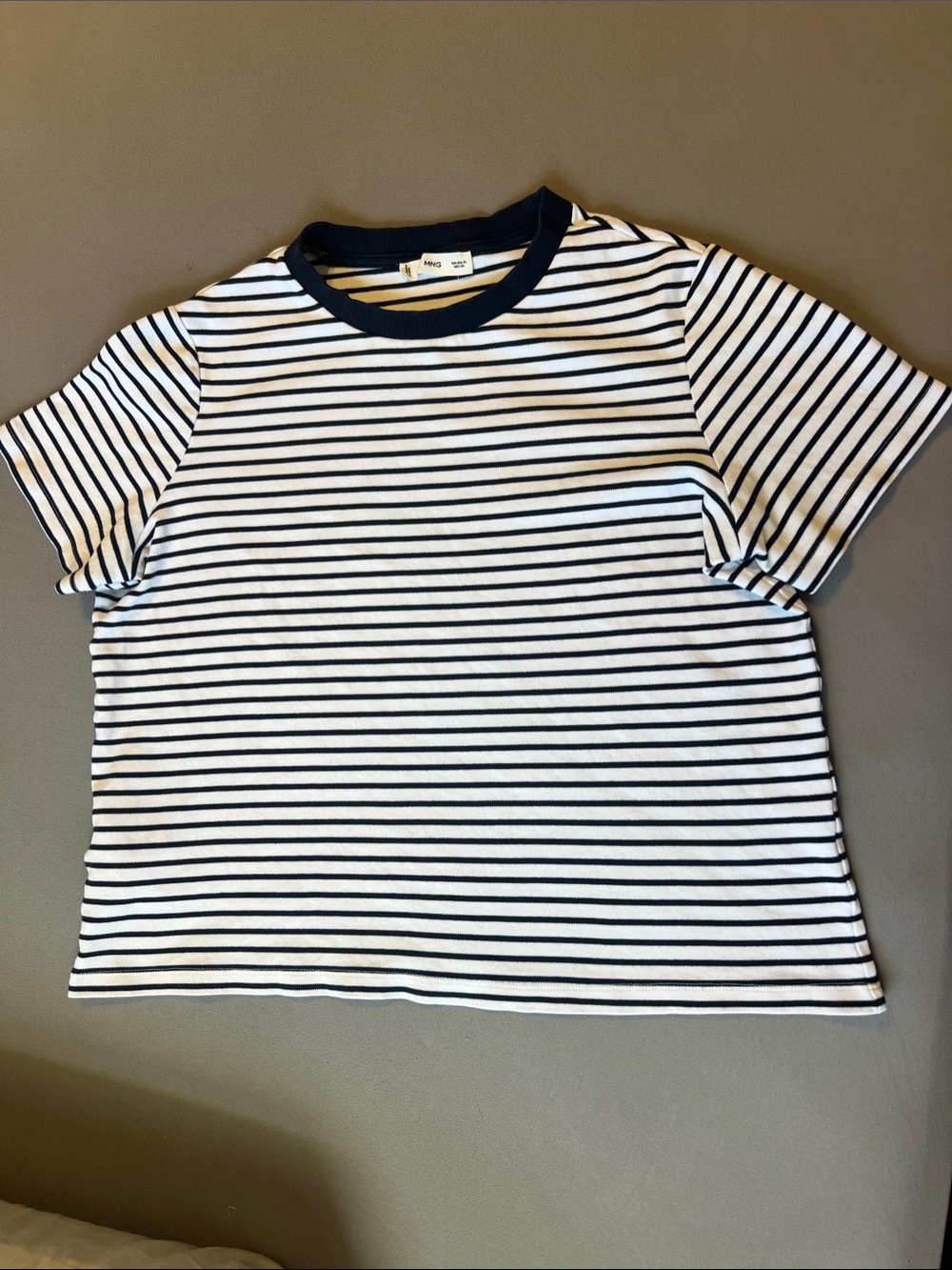 Mango Navy and White Striped Short Sleeve Tee